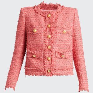 NWT BALMAIN Collarless Tweed Fringe Jacket - Sz 40 EU (8 US)